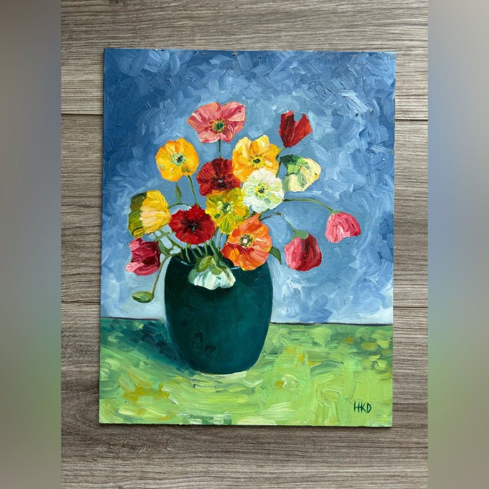 Floral still life oil painting 11x14 canvas board